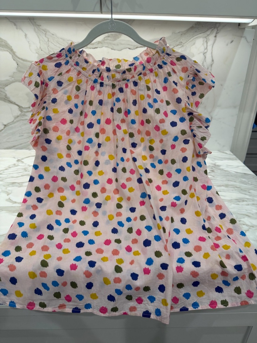 THML Pink flutter sleeve top with Multicolor Dot Print